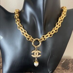 Chanel Gold Chain Necklace with Pearl Drop  Charm